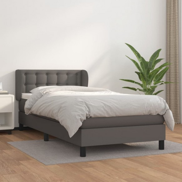 Cadre de lit avec matelas Gris 90x190 cm Similicuir