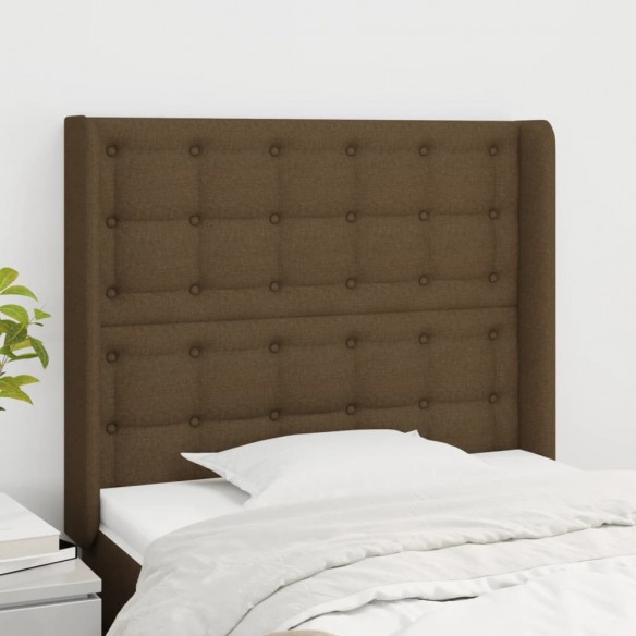 Tête de lit avec oreilles Marron foncé 93x16x118/128 cm Tissu