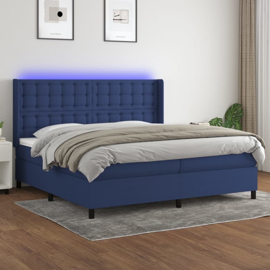 Cadre de lit matelas et LED Bleu 200x200 cm Tissu