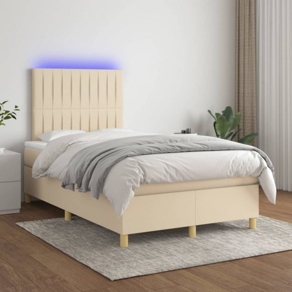 Cadre de lit et matelas et LED Crème 120x200cm Tissu