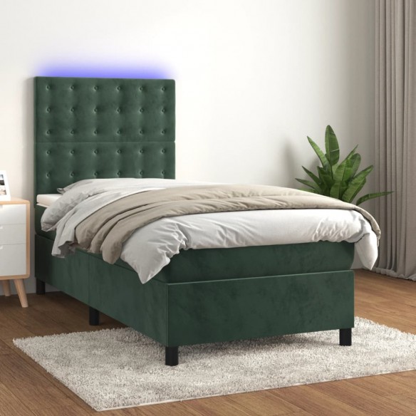 Cadre de lit matelas et LED Vert foncé 100x200 cm