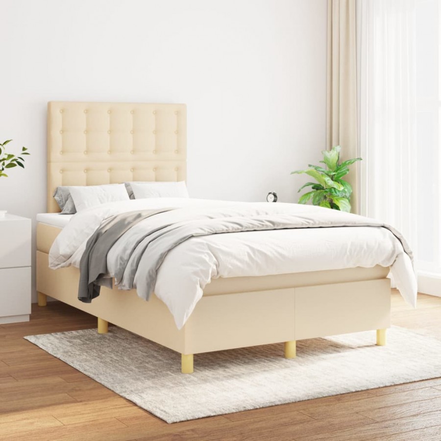 Cadre de lit avec matelas Crème 120x200 cm Tissu