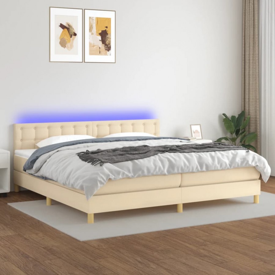 Cadre de lit et matelas et LED Crème 200x200cm Tissu