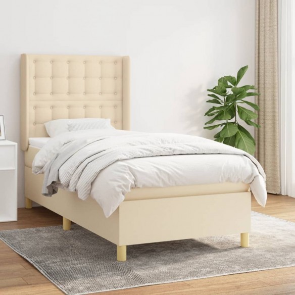 Cadre de lit avec matelas Crème 90x200 cm Tissu