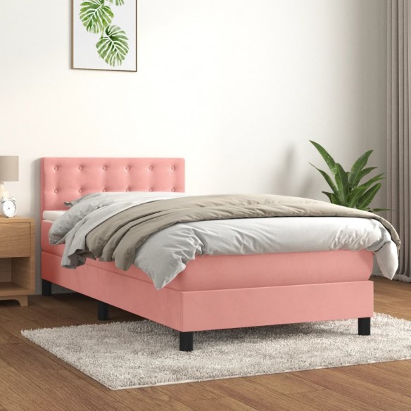 Cadre de lit avec matelas Rose 90x190 cm Velours