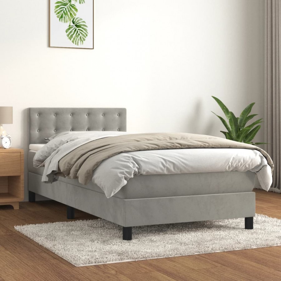 Cadre de lit et matelas Gris clair 90x190 cm Velours