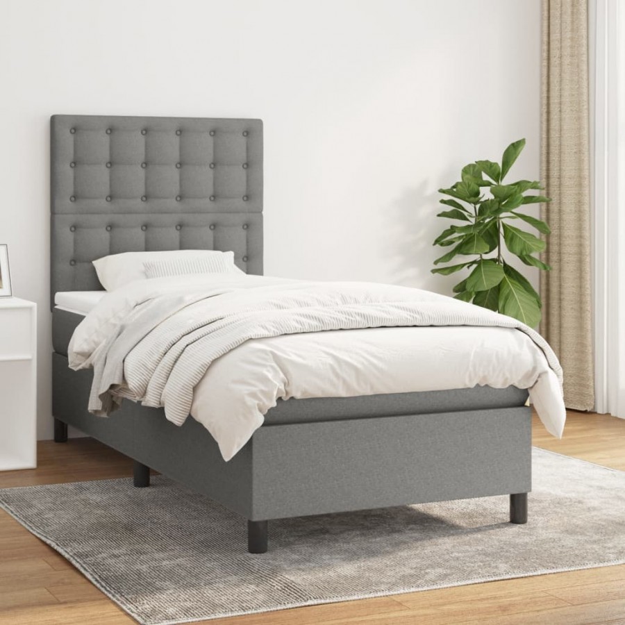 Cadre de lit avec matelas Gris foncé 90x200 cm Tissu