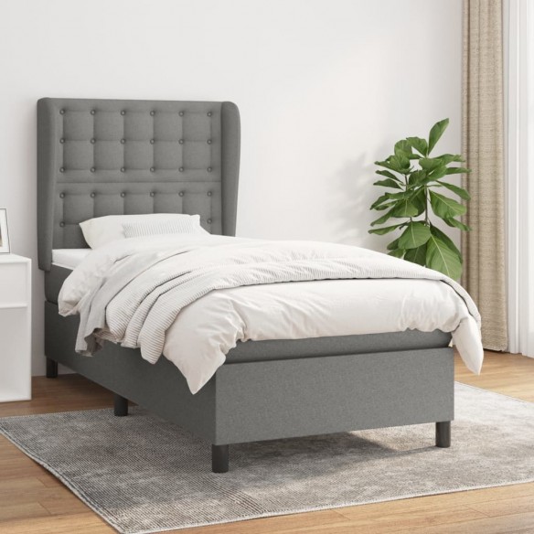 Cadre de lit et matelas Gris foncé 90x190 cm Tissu