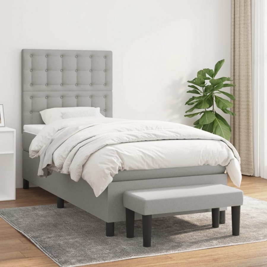 Cadre de lit et matelas Gris clair 90x190 cm Tissu