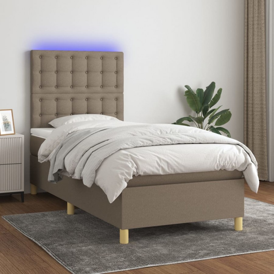 Cadre de lit et matelas et LED Taupe 80x200cm Tissu