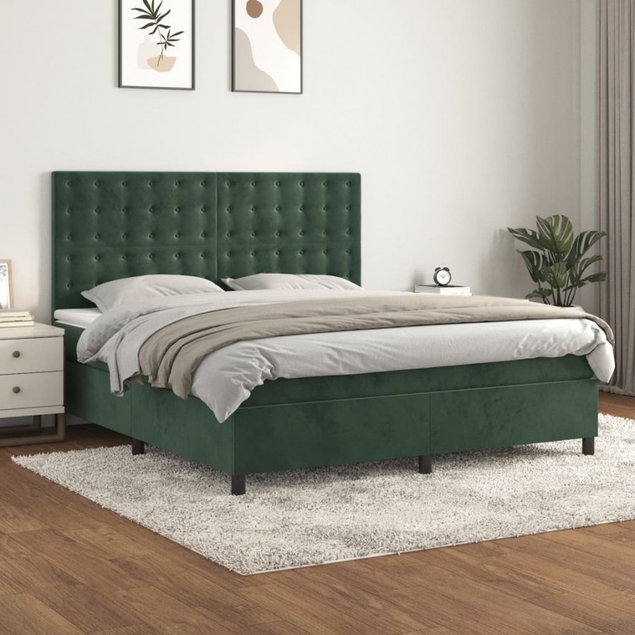 Cadre de lit et matelas Vert foncé 180x200cm Velours