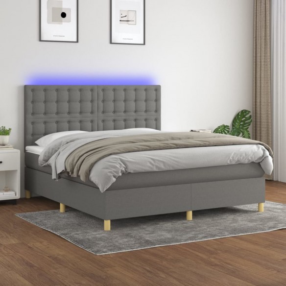 Cadre de lit et matelas et LED Gris foncé 160x200 cm