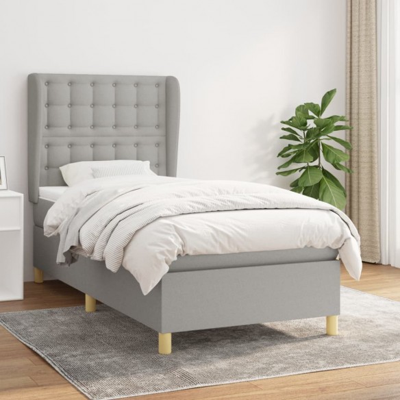 Cadre de lit avec matelas Gris clair 100x200cm Tissu