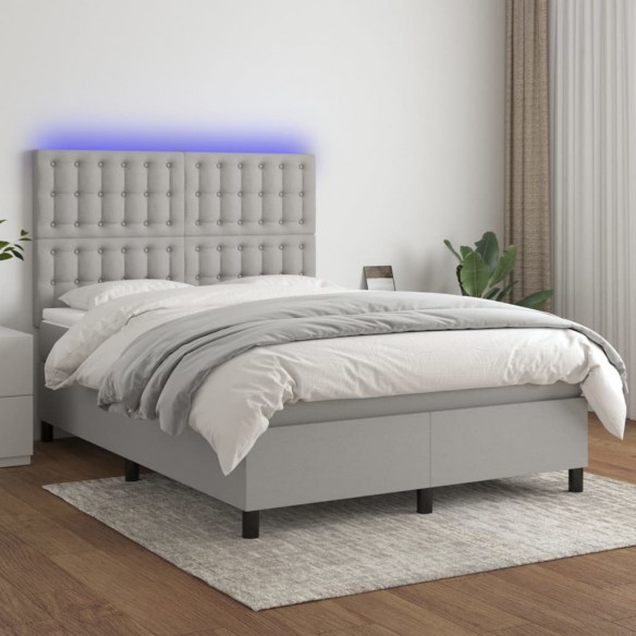 Cadre de lit et matelas et LED Gris clair 140x200 cm