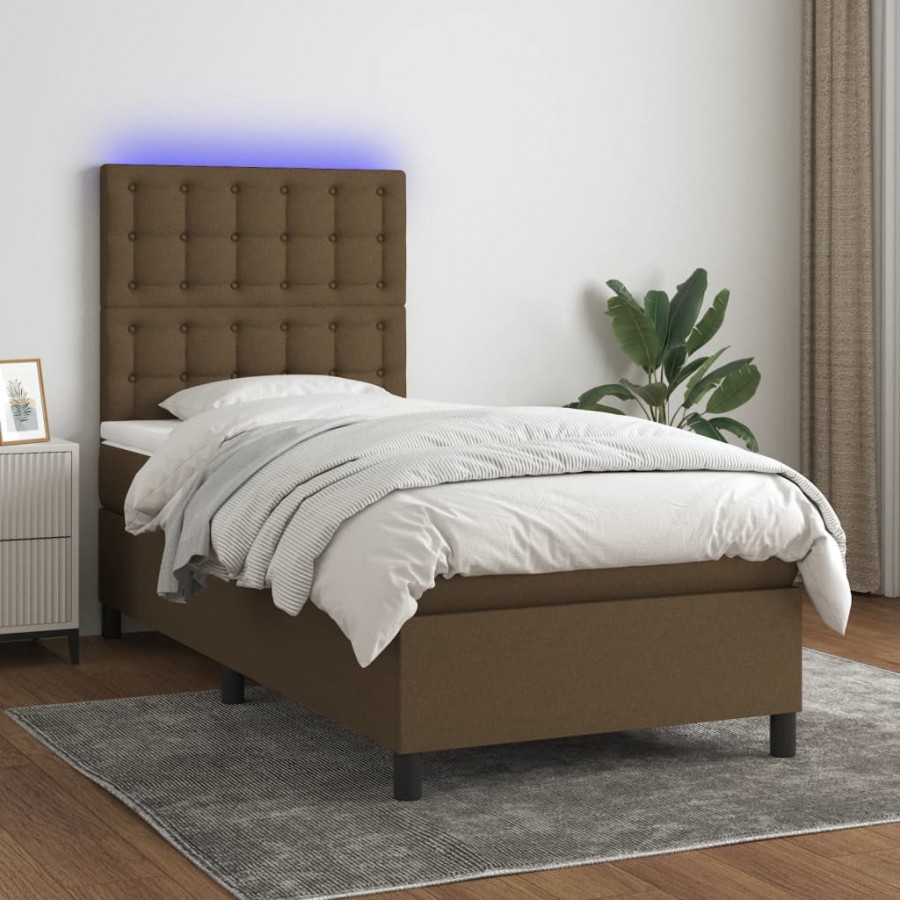 Cadre de lit et matelas et LED Marron foncé 90x190cm