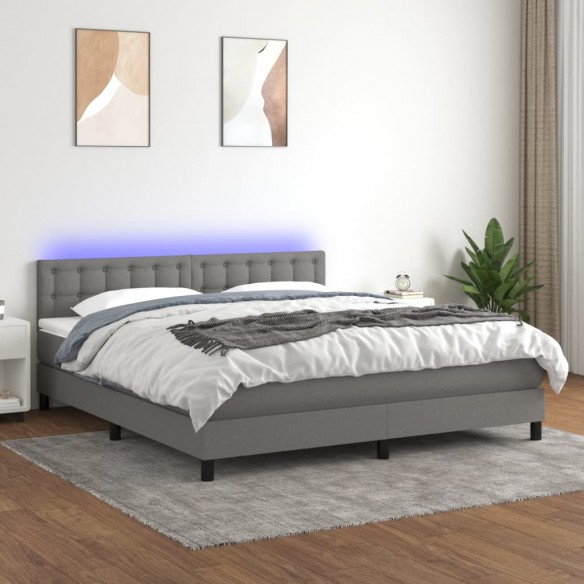 Cadre de lit matelas LED Gris foncé 160x200 cm Tissu