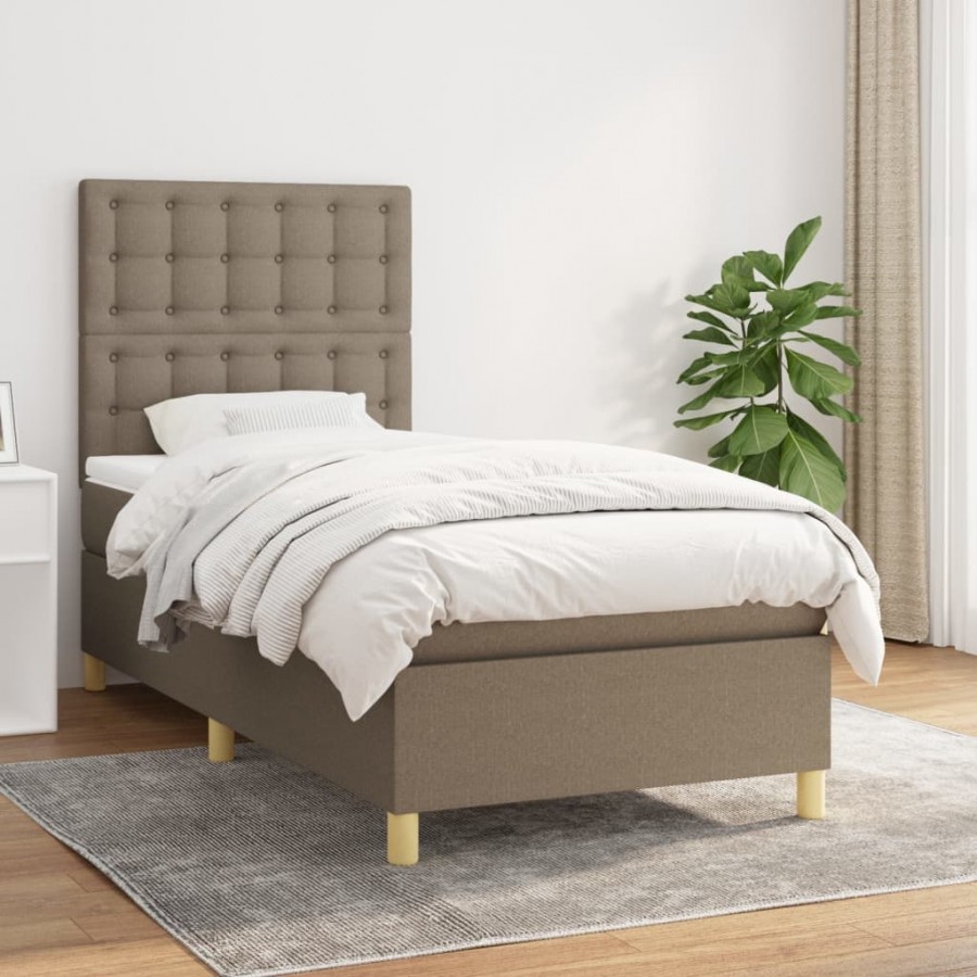 Cadre de lit avec matelas Taupe 90x200 cm Tissu