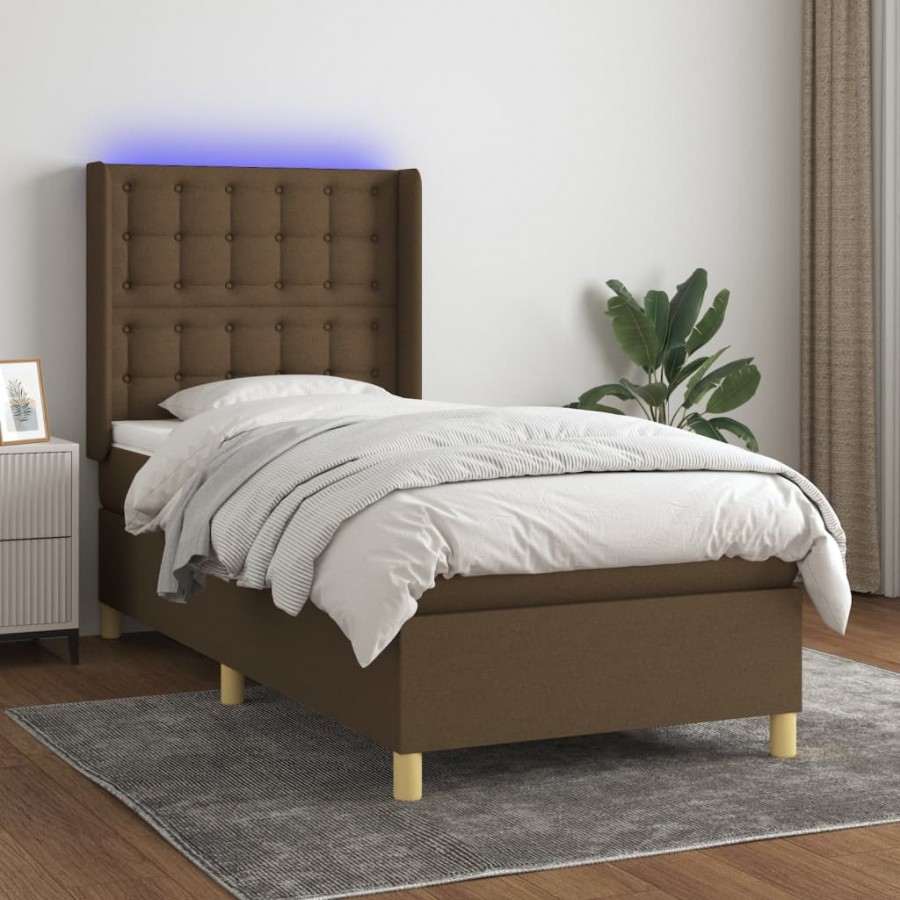 Cadre de lit matelas et LED Marron foncé 100x200cm