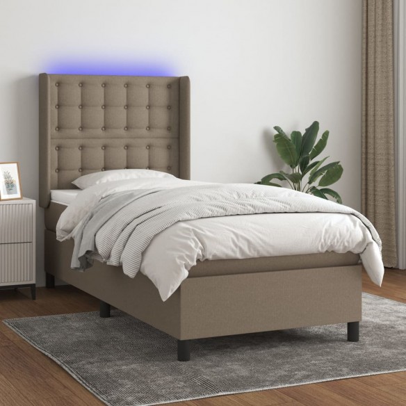 Cadre de lit matelas et LED Taupe 90x190 cm Tissu