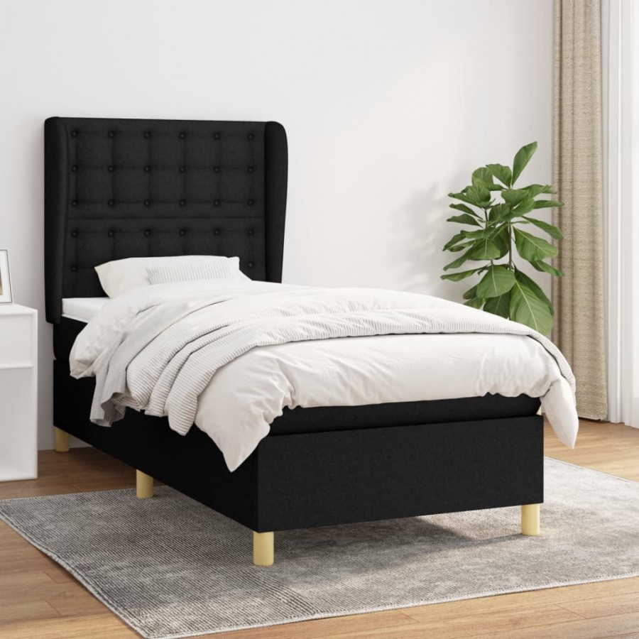 Cadre de lit et matelas Noir 80x200 cm Tissu