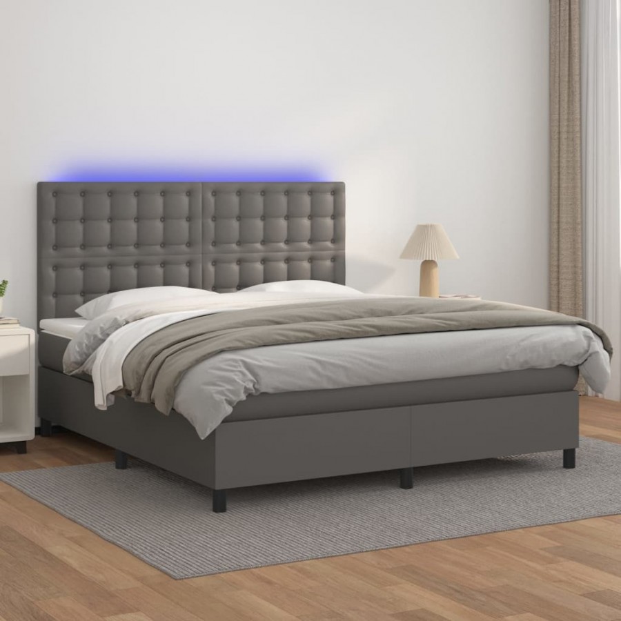 Cadre de lit avec matelas et LED Gris 160x200 cm