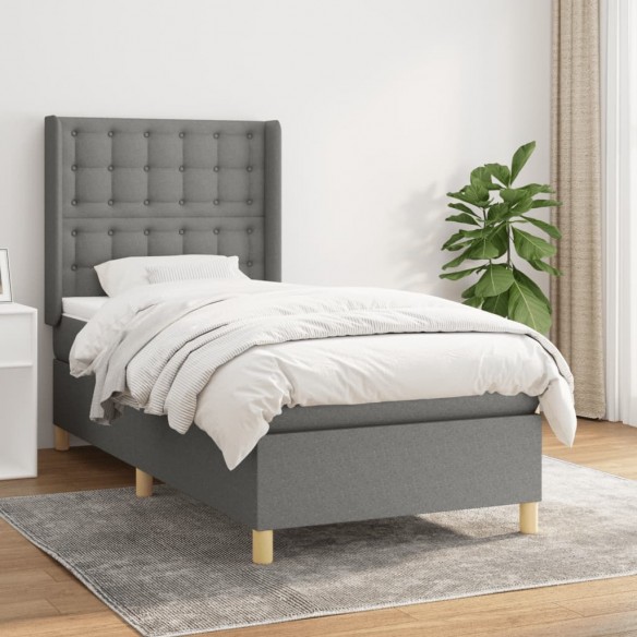 Cadre de lit et matelas Gris foncé 90x190 cm Tissu