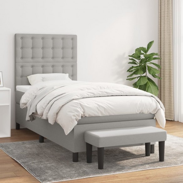 Cadre de lit avec matelas Gris clair 90x200 cm Tissu