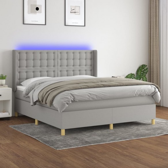 Cadre de lit matelas LED Gris clair 180x200 cm Tissu