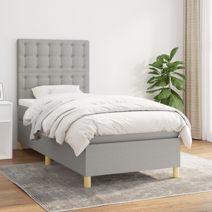 Cadre de lit et matelas Gris clair 90x190 cm Tissu