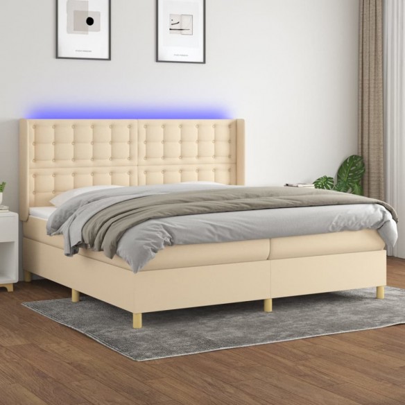 Cadre de lit matelas et LED Crème 200x200 cm Tissu