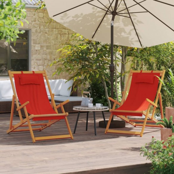 Chaises de plage pliables lot de 2 rouge tissu