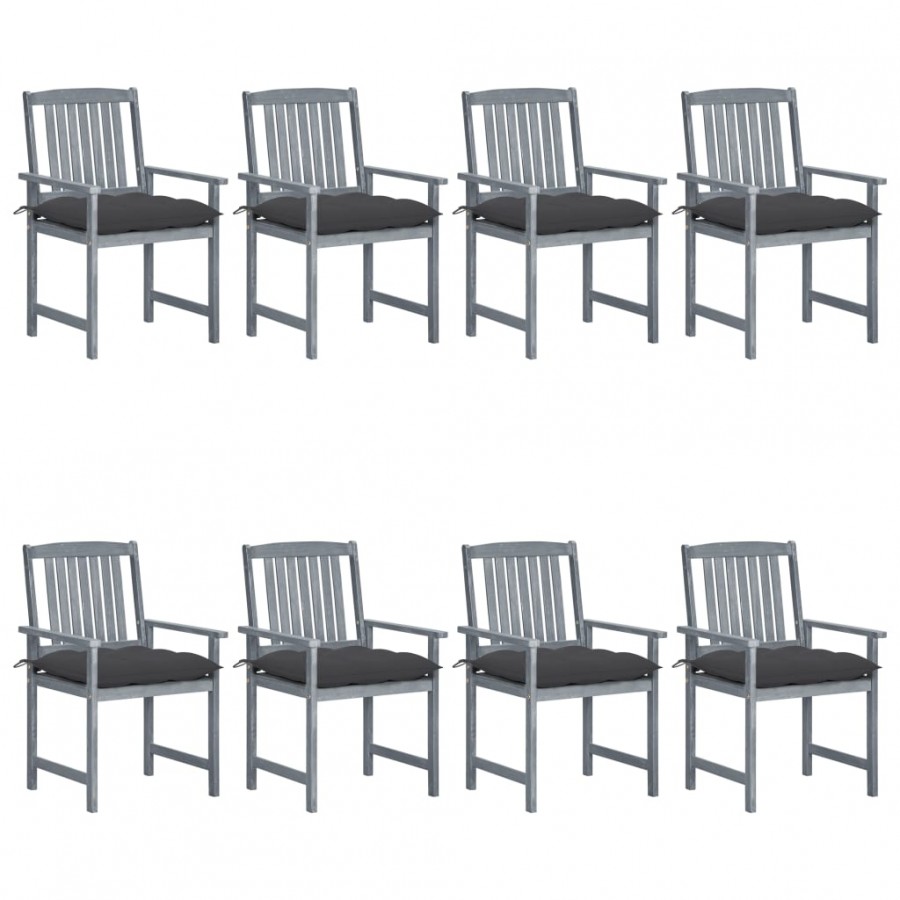 Chaises de jardin avec coussins 8 pcs Bois d'acacia solide Gris