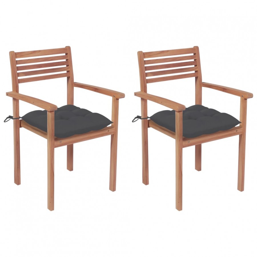 Chaises de jardin 2 pcs avec coussins anthracite Bois de teck