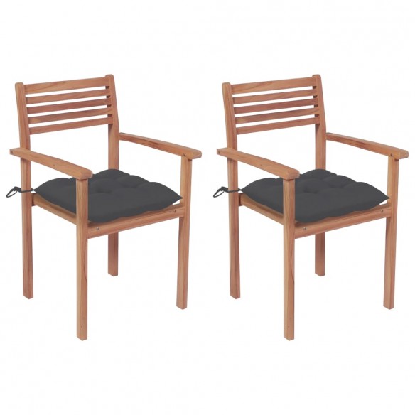 Chaises de jardin 2 pcs avec coussins anthracite Bois de teck