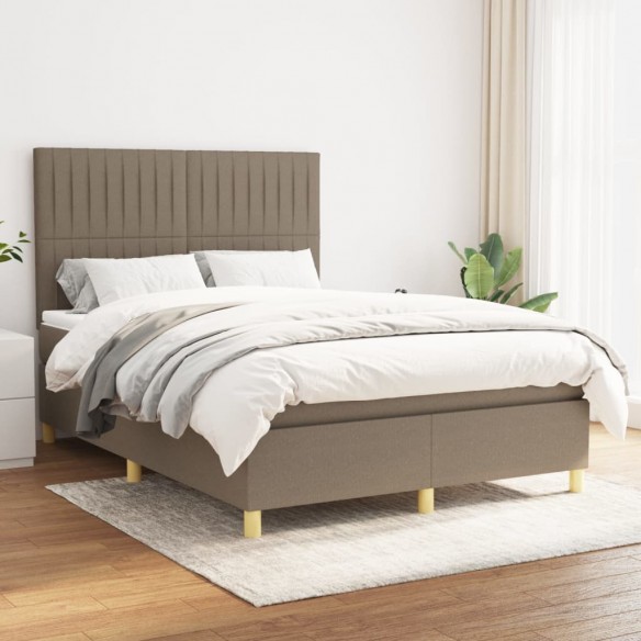 Cadre de lit avec matelas Taupe 140x190 cm Tissu