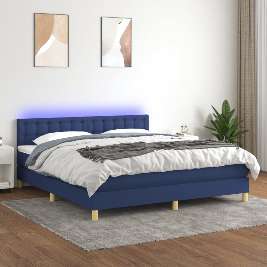 Cadre de lit avec matelas LED Bleu 160x200 cm Tissu