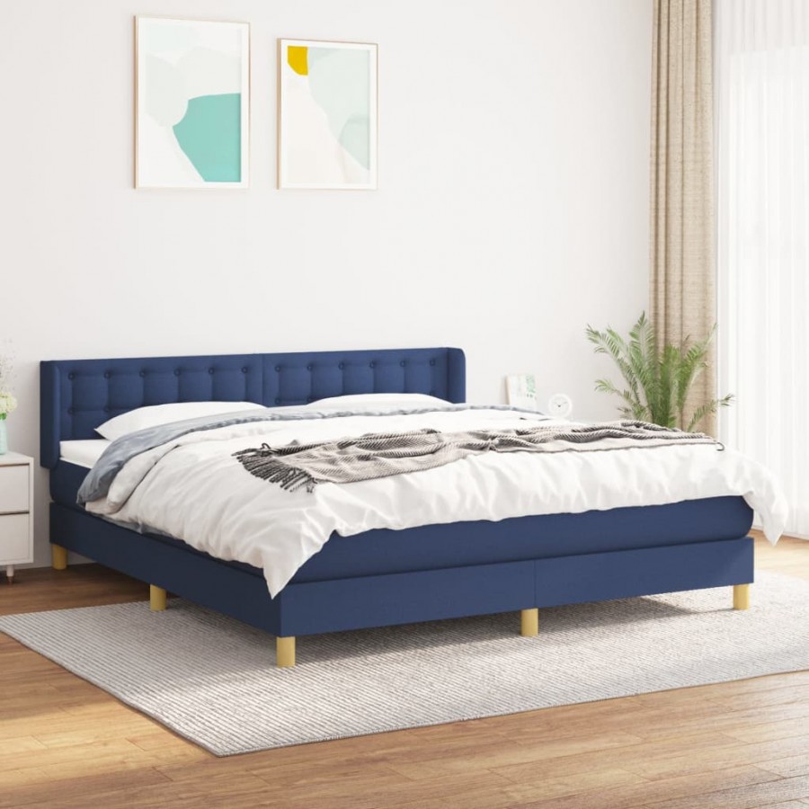 Cadre de lit avec matelas Bleu 180x200 cm Tissu