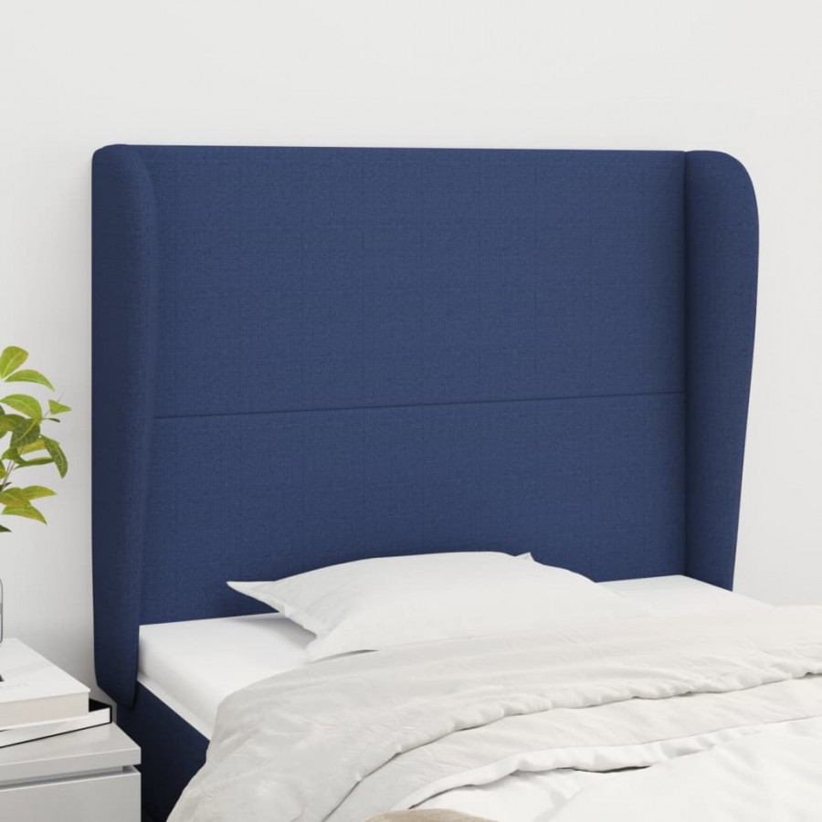 Tête de lit avec oreilles Bleu 93x23x118/128 cm Tissu