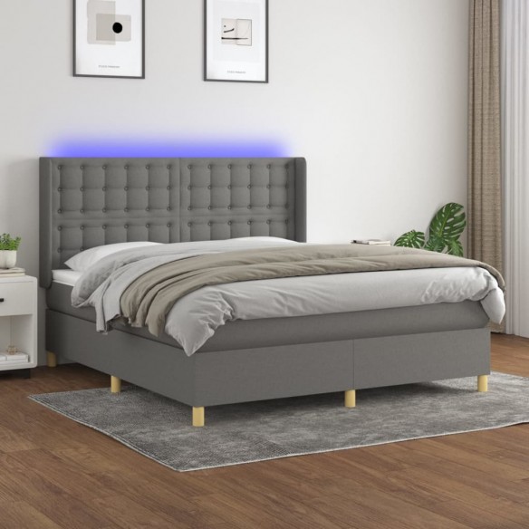 Cadre de lit matelas LED Gris foncé 180x200 cm Tissu