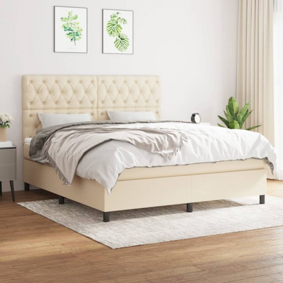 Cadre de lit avec matelas Crème 160x200 cm Tissu