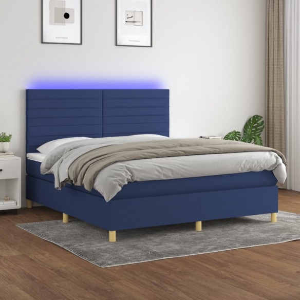 Cadre de lit et matelas et LED Bleu 160x200 cm Tissu