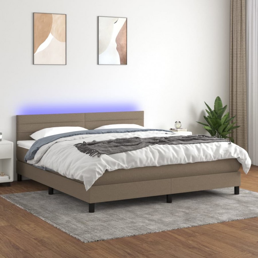 Cadre de lit et matelas et LED Taupe 160x200cm Tissu