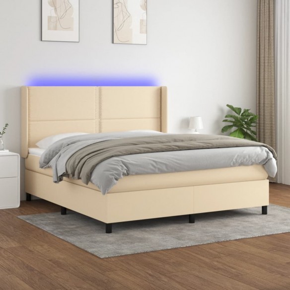 Cadre de lit matelas LED Crème 160x200 cm Tissu