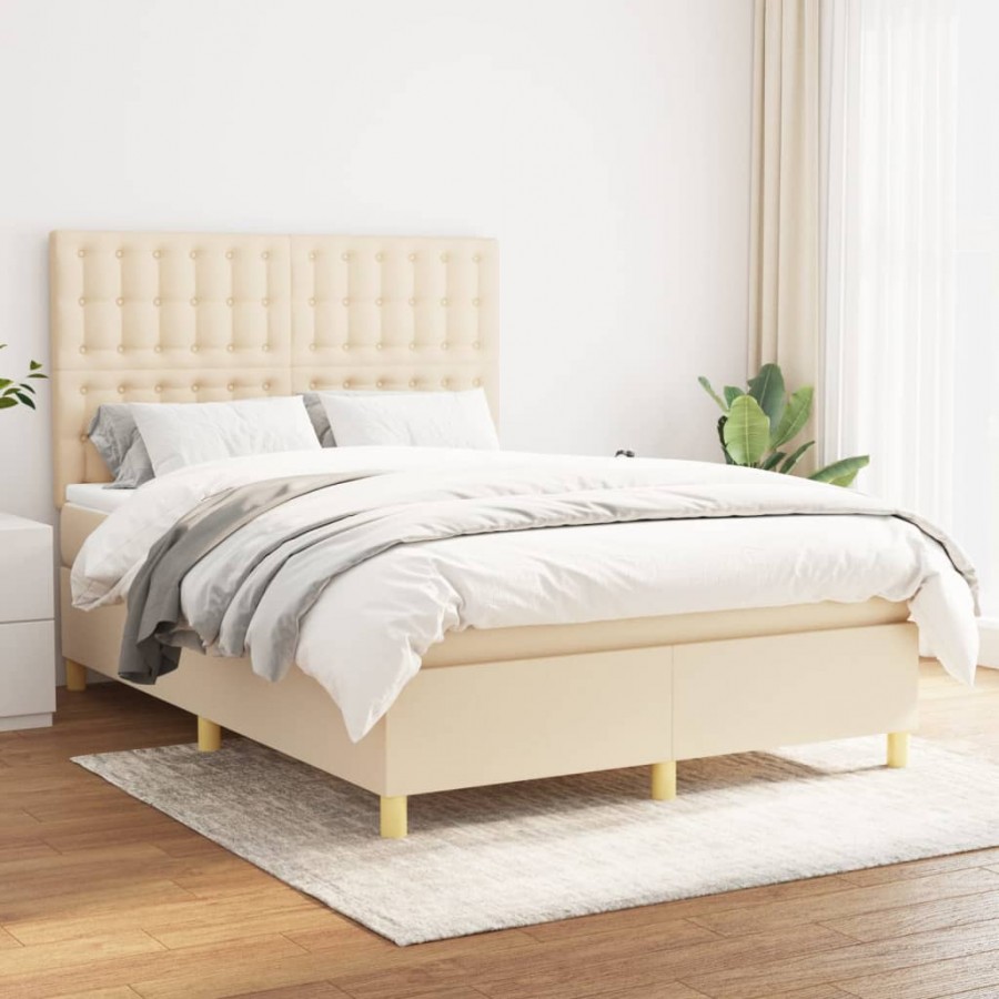 Cadre de lit avec matelas Crème 140x190 cm Tissu