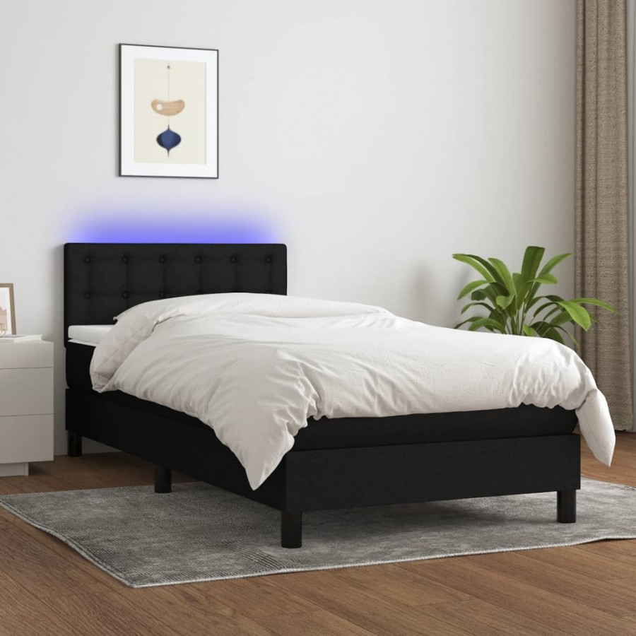 Cadre de lit avec matelas et LED Noir 90x200cm Tissu