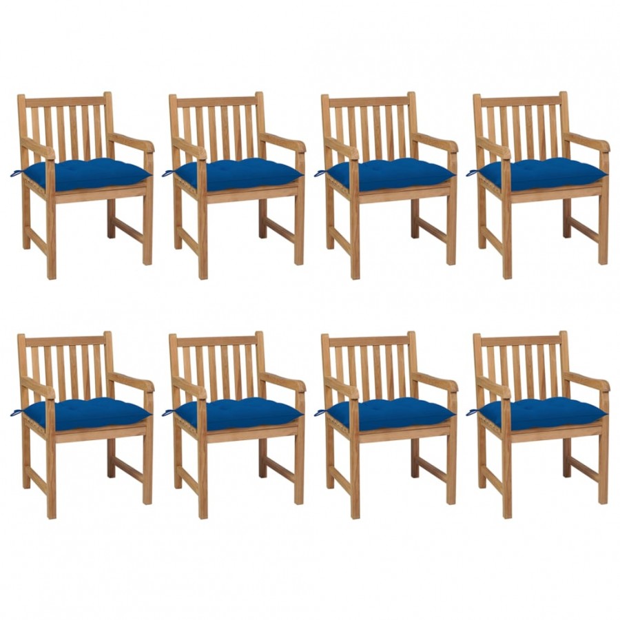 Chaises de jardin 8 pcs avec coussins bleu Bois de teck solide