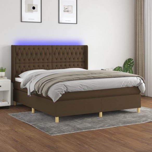 Cadre de lit matelas et LED Marron foncé 160x200 cm