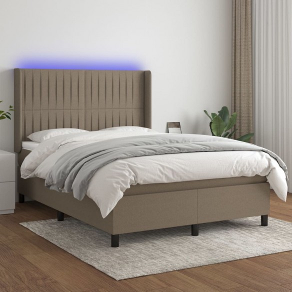 Cadre de lit matelas et LED Taupe 140x200 cm Tissu