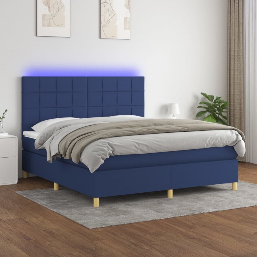 Cadre de lit et matelas et LED Bleu 160x200 cm Tissu