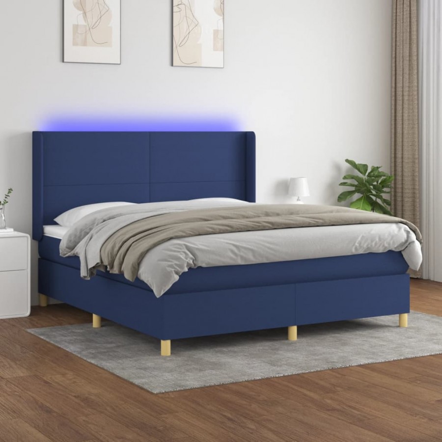 Cadre de lit matelas et LED Bleu 180x200 cm Tissu